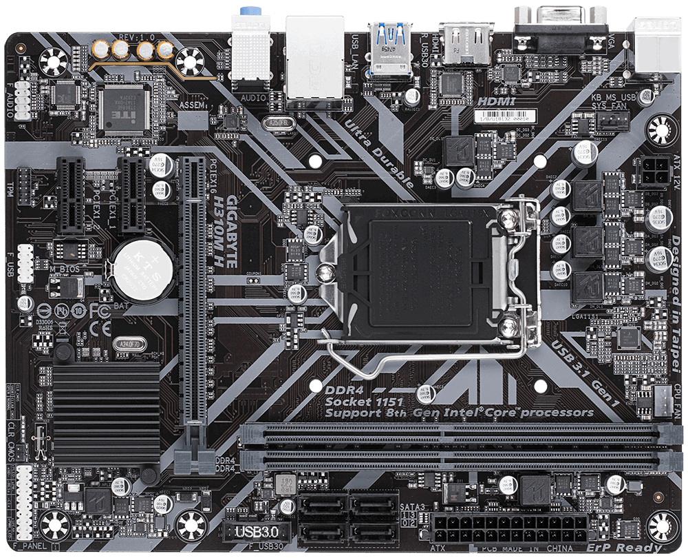 Bảng mạch chủ Gigabyte H310M-H: Intel H310 SK1151/2xDDR4/1*PCI-e x 16+2*PCI-e/LAN1000/D-sub+HDMI