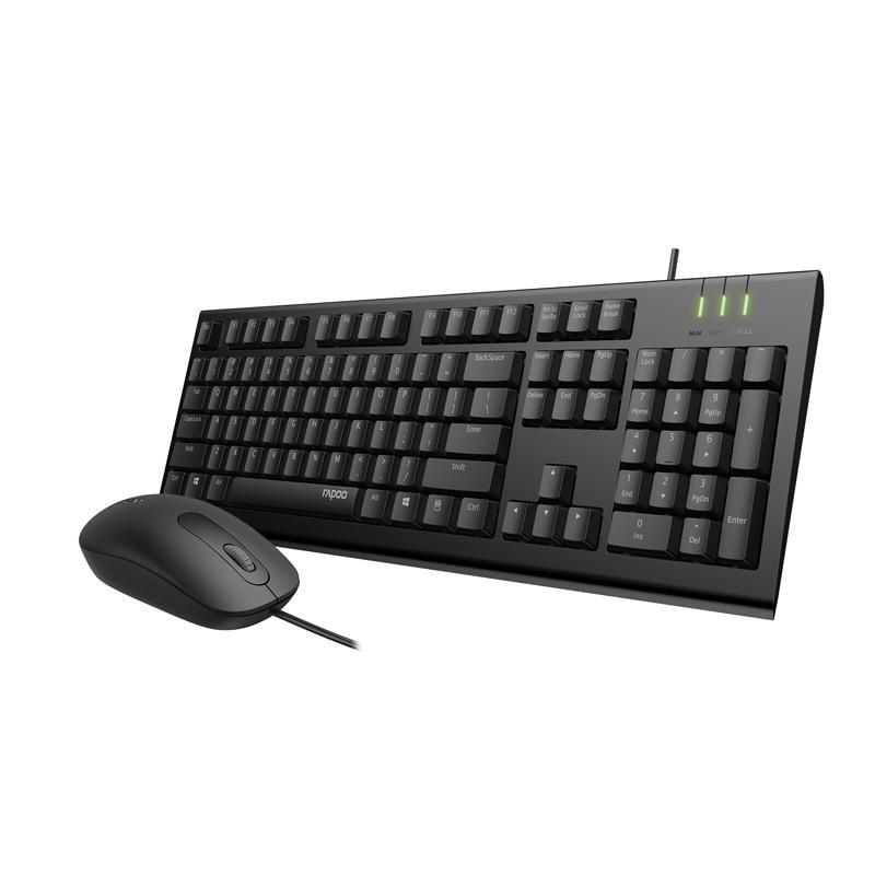 Bộ Bàn Phím Chuột Vi Tính Có Dây Rapoo X120PRO - USB, Màu Đen, Full Size