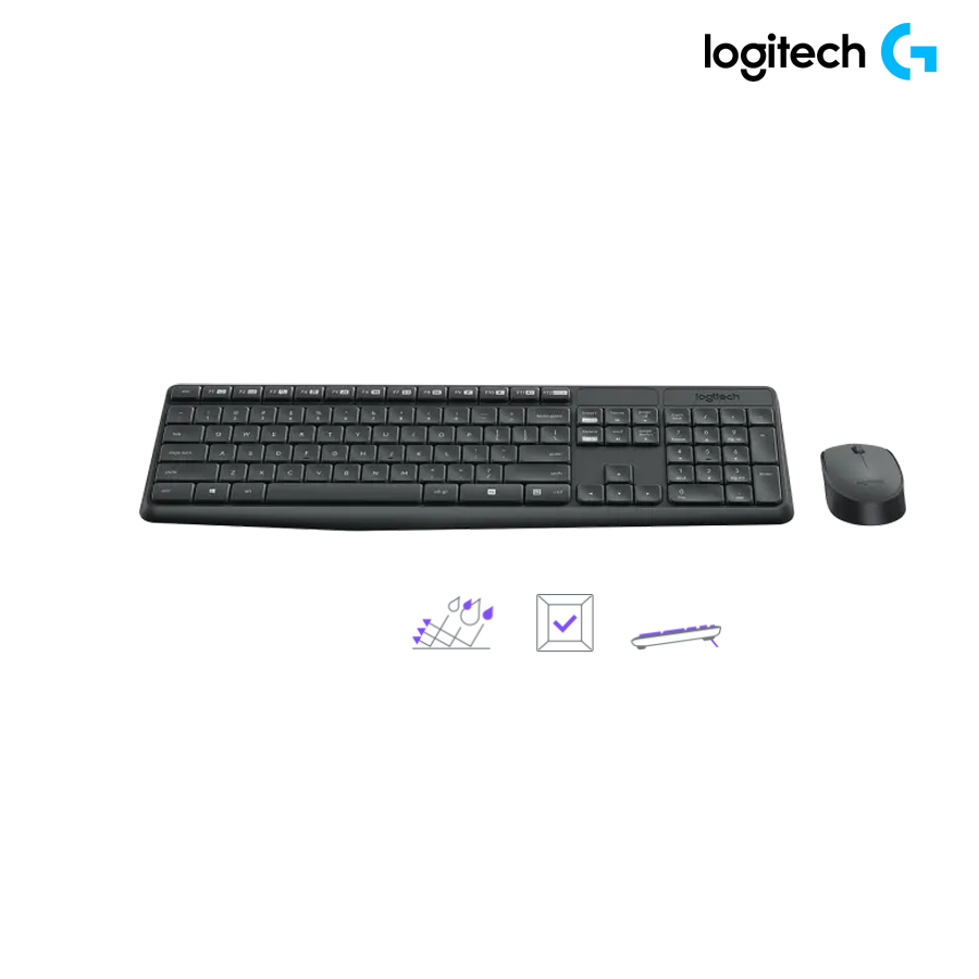 Bộ Bàn Phím Chuột Không Dây Logitech MK235 - 2.4GHz, Màu Xám, Full Size, Scissor Switch (920-007937)