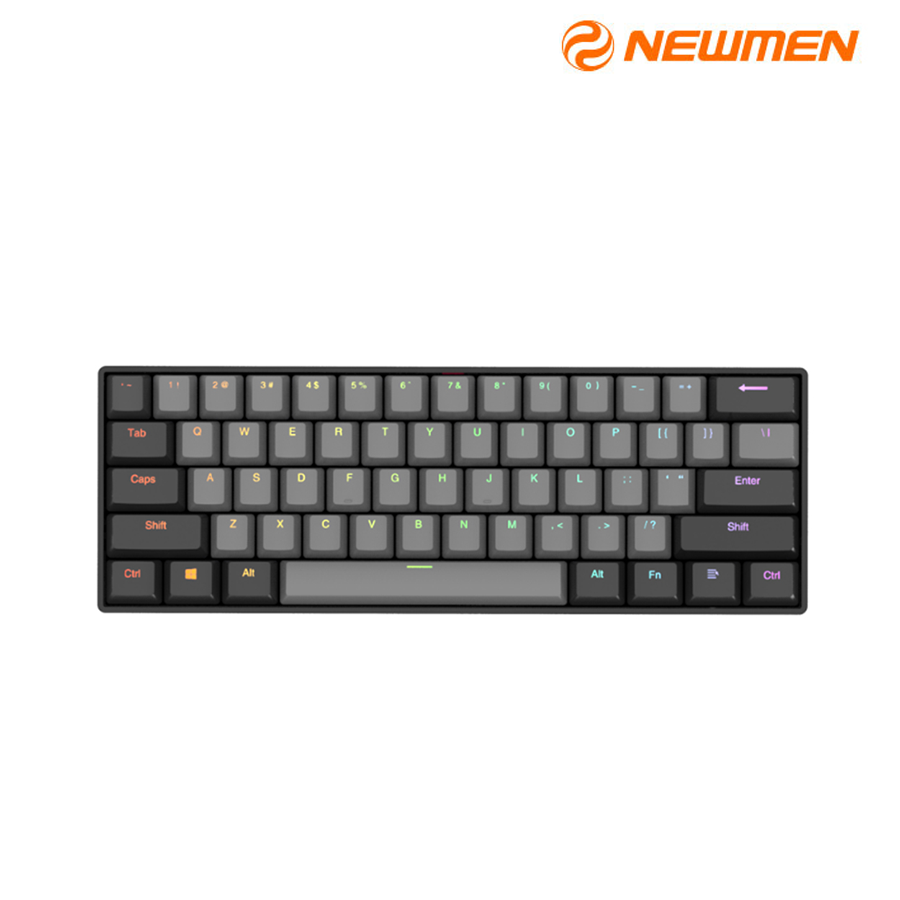 Bàn Phím Cơ Không Dây Gaming Newmen GM610 Grey - 60% 61 Phím, Outemu Blue Switch, Keycap Tông Xám, Led RGB, Bluetooth 5.0